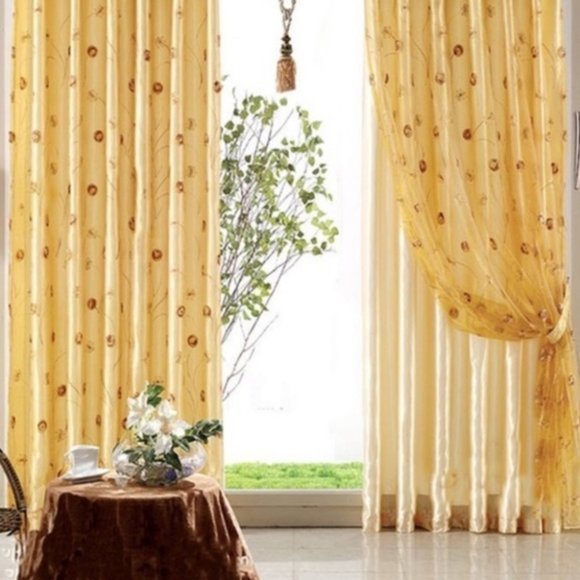 PRICE IS FIRM! 2PC Embroidery Curtain with Backing plus attached Valance - Picture 2 of 2